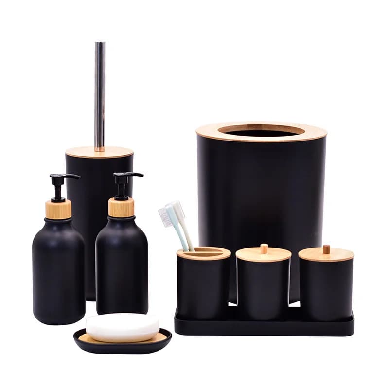 Set di accessori per il bagno Dispenser di lozioni e sapone da 9 pezzi Portaspazzolino Sapone Spazzola per WC Pattumiera Set per la stanza essenziale del bagno