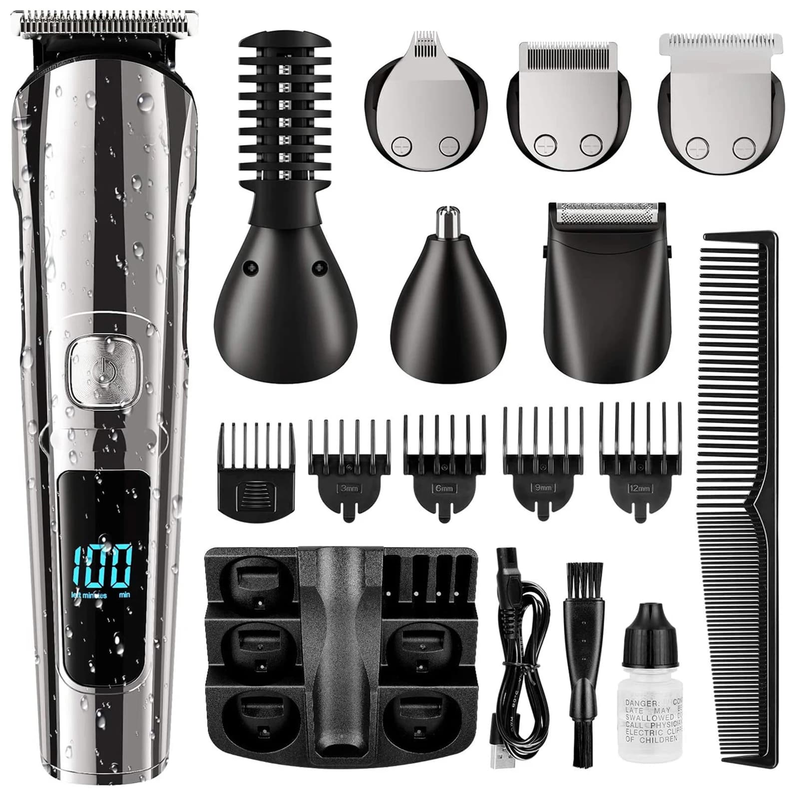 Haircuts all in one for man Kit for facial and body grooming Haircuts for beard Electric shaver Washable Trimer Naso
