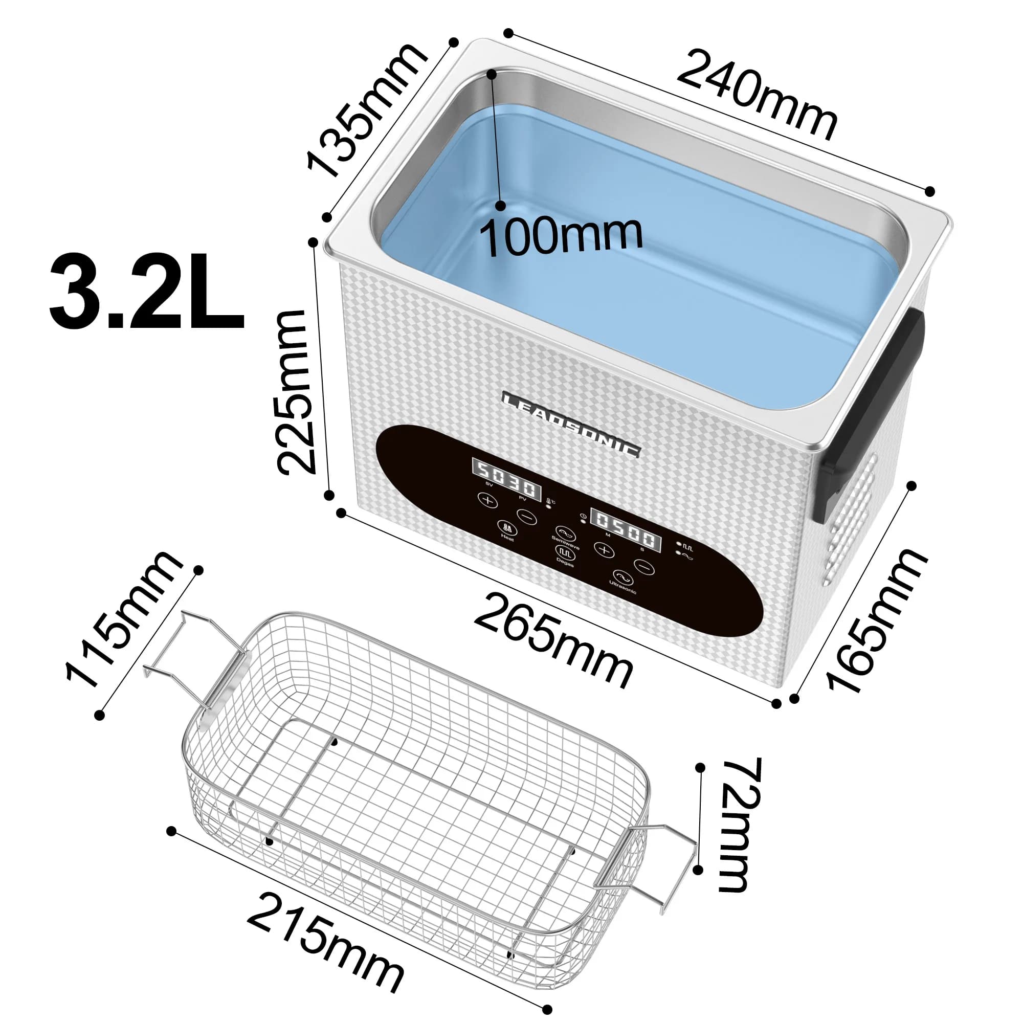 Pulitore a Ultrasuoni Portatile 3.2L 4.5L 6.5L 10L 15L 30L, Macchina per Pulizia e Lavaggio, Elettrodomestico a Ultrasuoni 220V con Spina EU