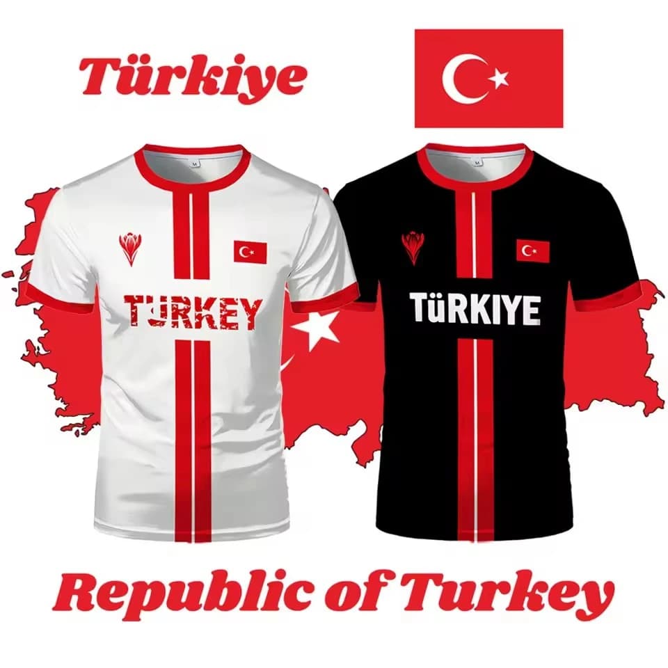 Maglia da Calcio della Turchia Traspirante ad Asciugatura Rapida, T-shirt Sportiva a Maniche Corte con Bandiera Turca Stampata in 3D, Maglietta Larga alla Moda per Uomo