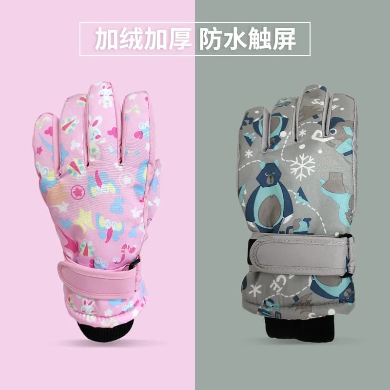 Children's ski gloves, warm gloves, cotton gloves, boys' and girls' fleece-lined thickened gloves