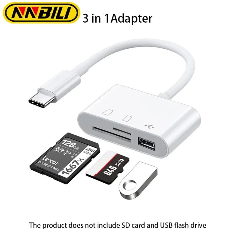 NNBILI 3in1 SD card reader TF USB 2.0 3.0 OTG Adapter Compatible for MacBook Pro Laptop PC Camera