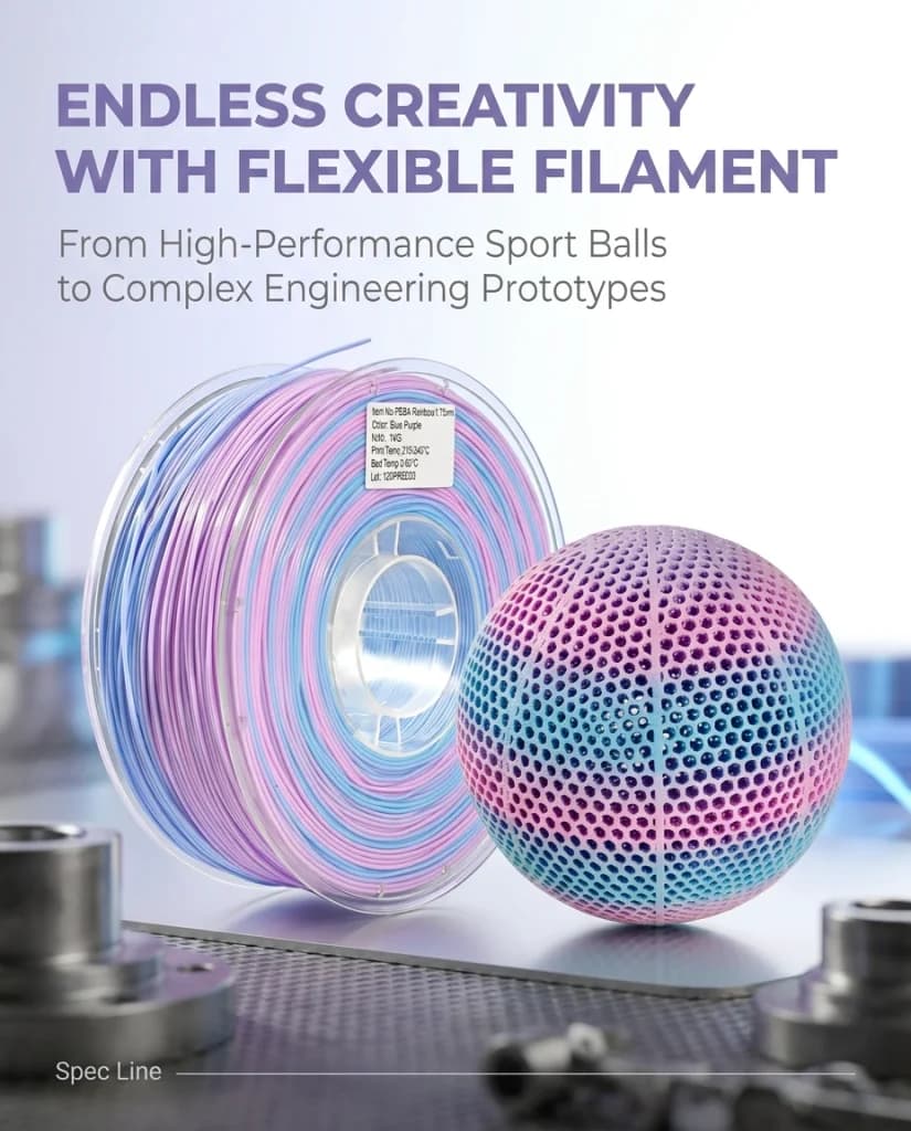 PEBA 3D Printing Filament, Flexible & Wear-Resistant, Basketball-Sports Material, High Rebound, resistance superior to TPU