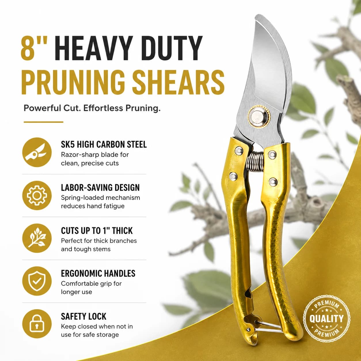 8 Inch Heavy Duty Pruning Shears Garden Branch Cutter Labor Saving Tree Trimming Scissors Floral Gardening Hand Pruner Tool