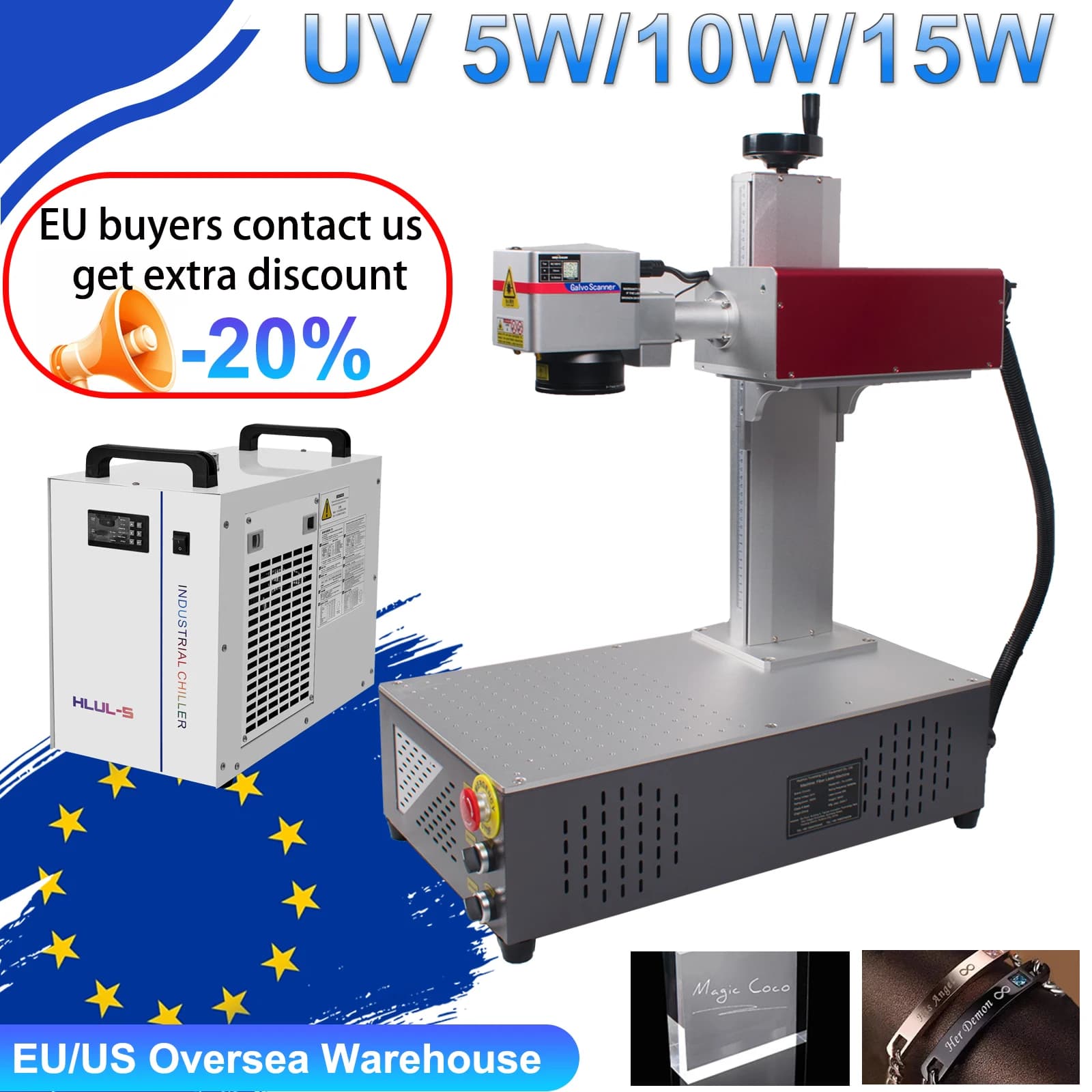 Macchina per marcatura laser UV 15W UV 15W 5W 10W 355nm Macchina per vetro per incisore per vetro/legno/PVC/acciaio inossidabile/pelle plastica