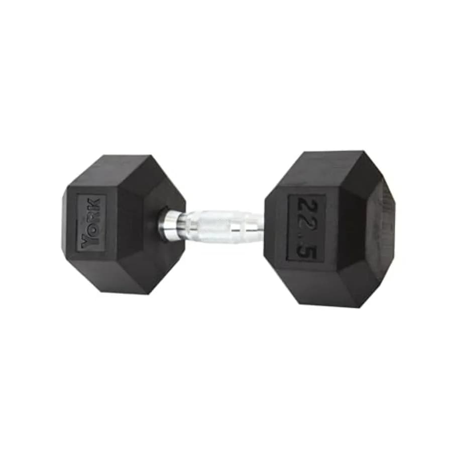 22.5 lb YORK rubber hexagonal handlebar Gym Equipment, Black Rubber Coating Resistant, Non-slip Handle for Domestic or Commercial Use
