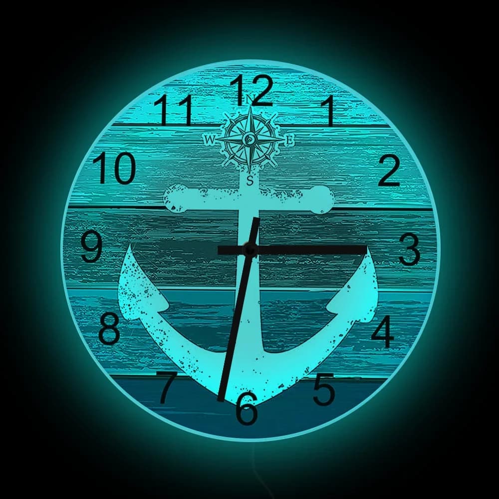 Ancora nautica Marine LED retroilluminato orologio da parete decorazioni per la casa barca a vela ancora Hawse Art luminoso luce notturna orologio regalo marinaio