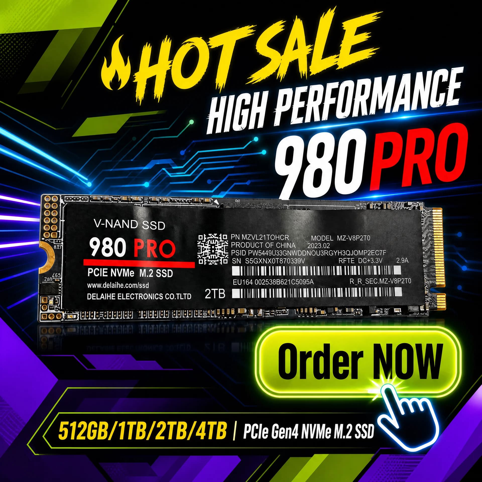 New 980Pro M.2 NGFF PCIe 4.0 SSD Internal Solid State Drive Up to 7450MB/s High‑Speed Storage for Laptop Desktop PC