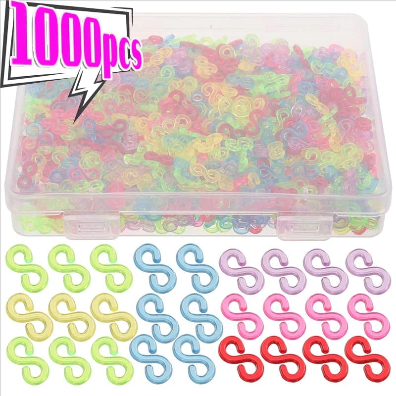 1000pcs Colorful DIY Acrylic S Clips Rubber Loom Band Clips Handmade Bracelet Necklace Connectors DIY Weaving Craft Tool