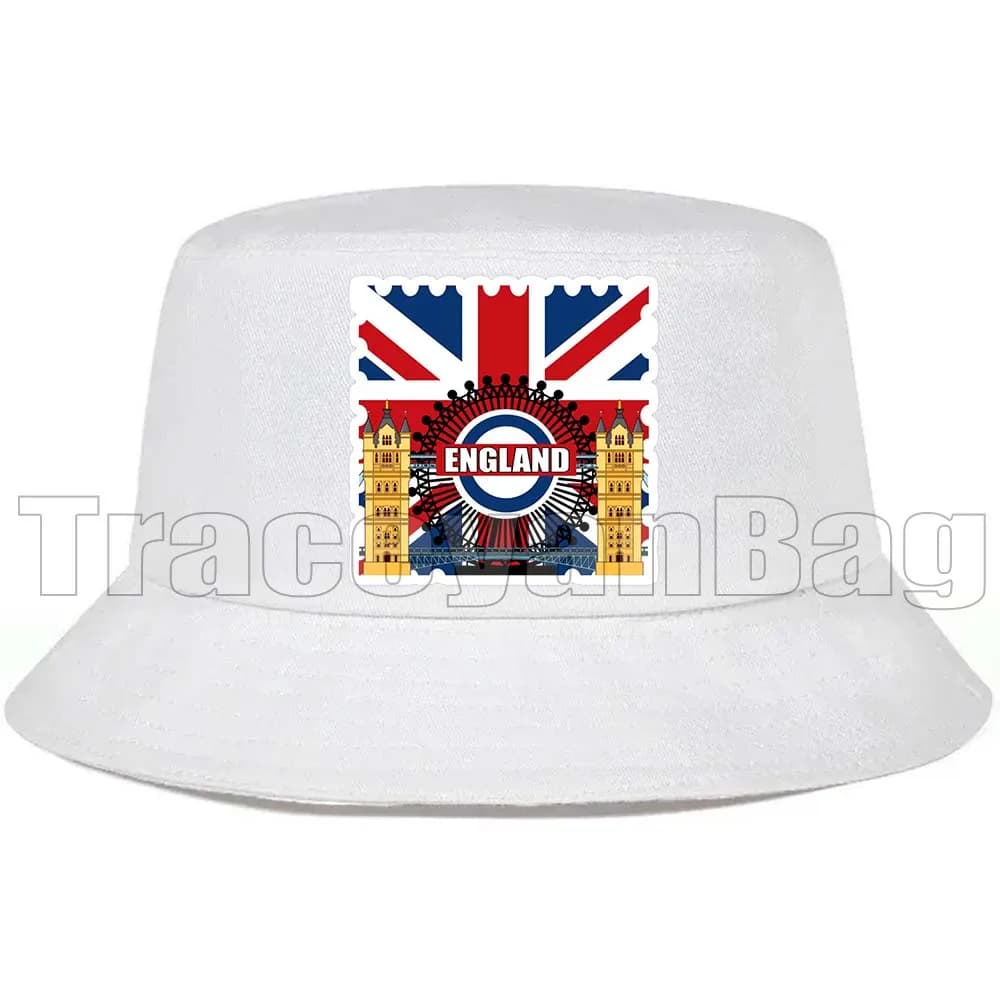 Big Ben London England United Kingdom Bridge Heart Flag White Buckle Hats Fisherman's cap for outdoor casual cotton sun protection
