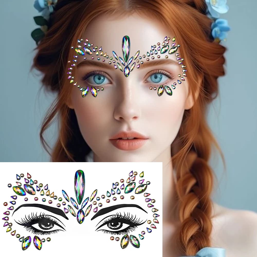 1 pc face diamond gem sticker 5d drops of water glossy rhinestone tattoo shadow stickers for festival nail makeup body disguise