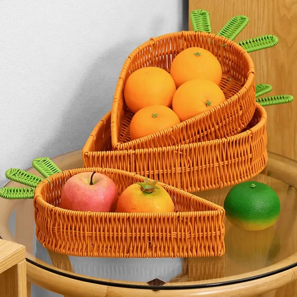 Cesto Intrecciato a Mano a Forma di Carota, Robusto e Ventilato, Vassoio Decorativo per Frutta, Contenitore per Frutta Secca, Uso Ufficio