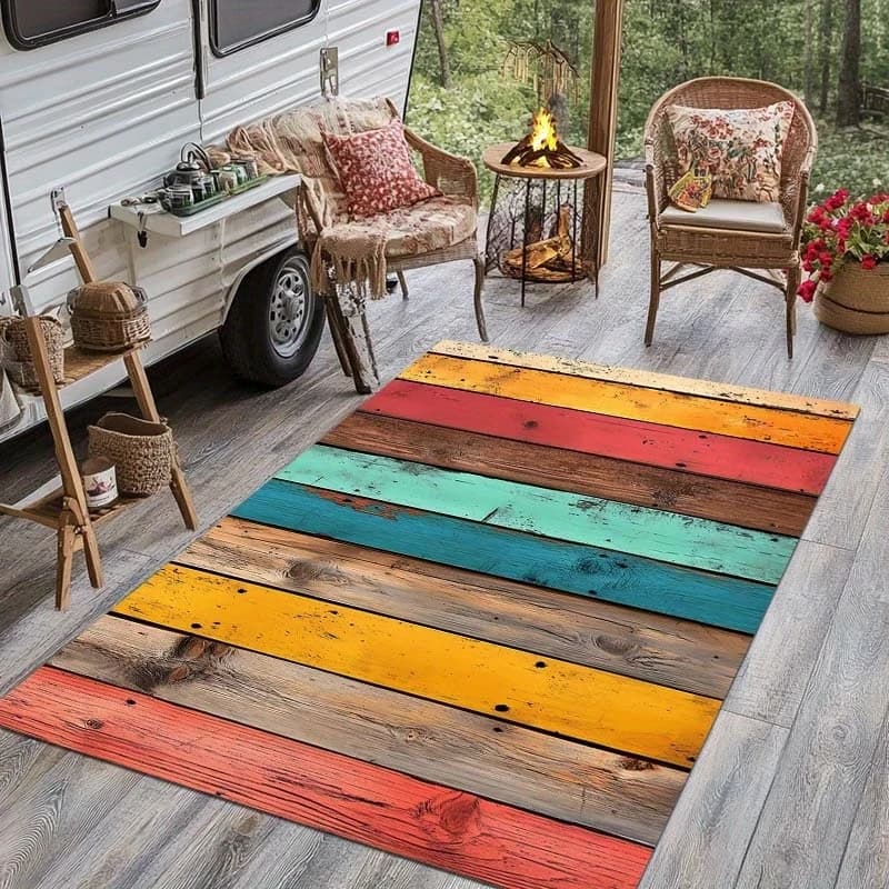 Tappeto ad incastro VIKAMA effetto legno arcobaleno: resistente alle macchie e durevole – perfetto per balconi, divani, ingressi e decorazioni per la casa