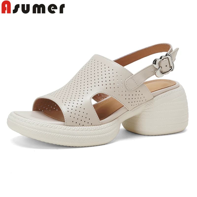 ASUMER Nuovi Sandali in Vera Pelle alla Moda, Scarpe da Donna con Tacco Alto Quadrato, Sandali con Plateau per Feste Estive