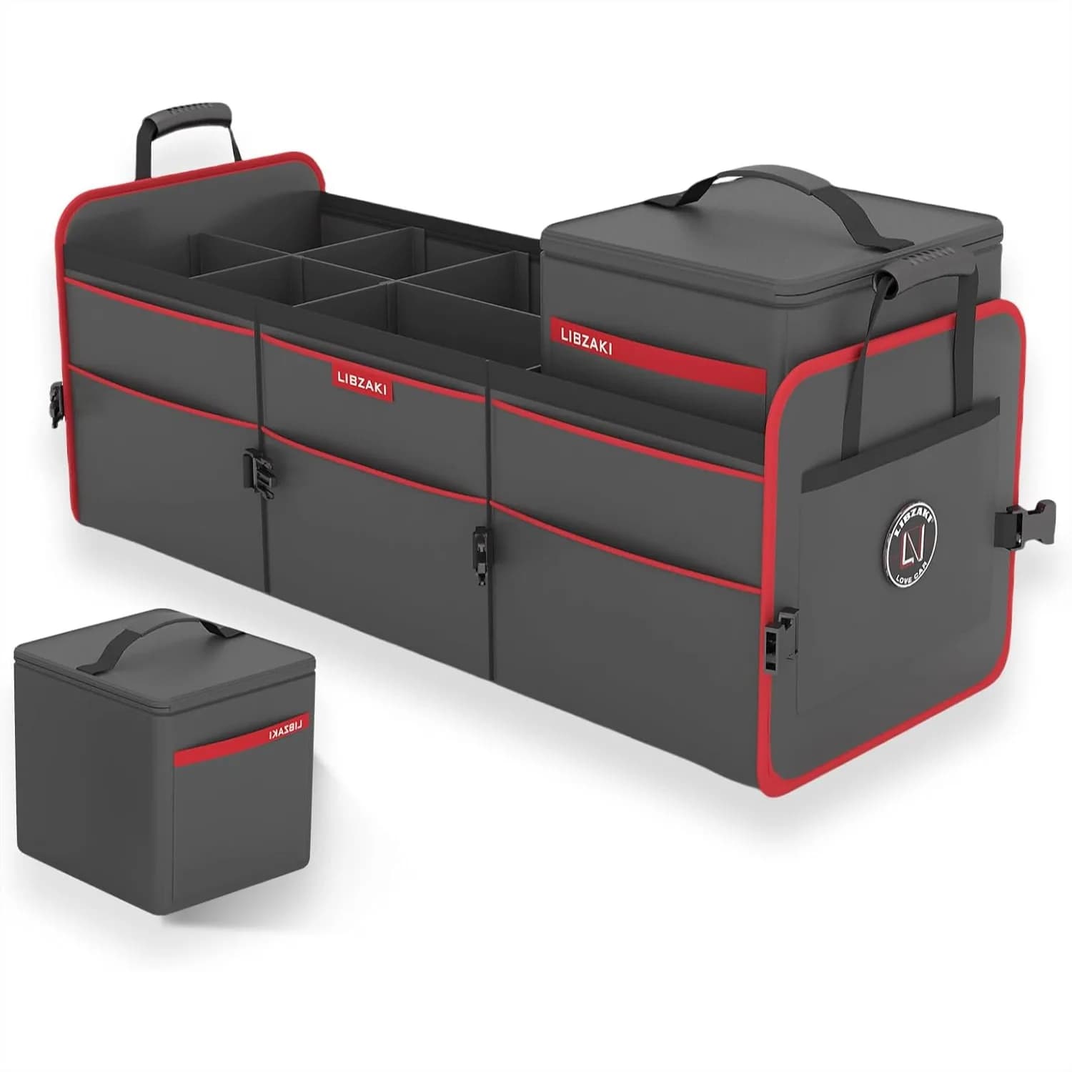 Organizer per Bagagliaio Auto, Scatola Portaoggetti Grande a 3 Scomparti, 95L Pieghevole Resistente per SUV, Camion, Jeep con Borsa Termica
