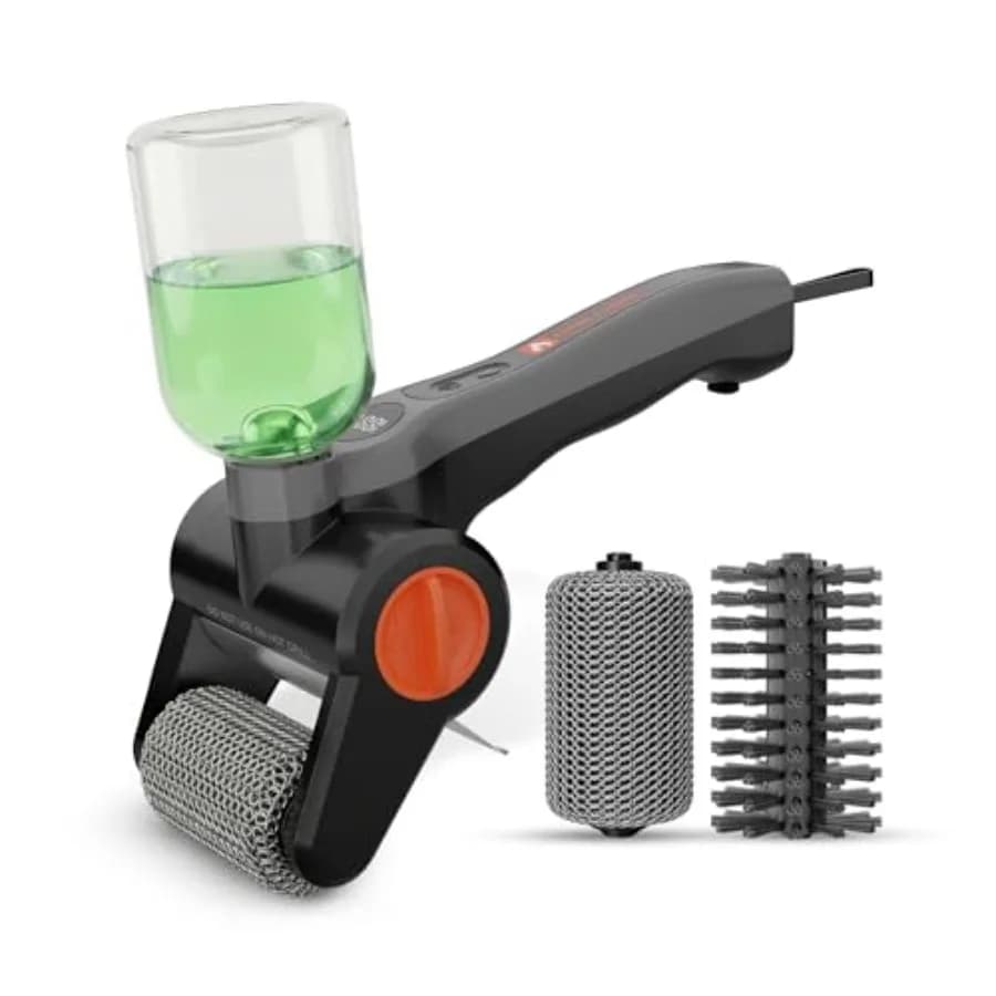Spazzola per la pulizia di griglie elettriche da esterno con filo in acciaio inossidabile e testine a catena senza setole, design ricaricabile senza fili, int