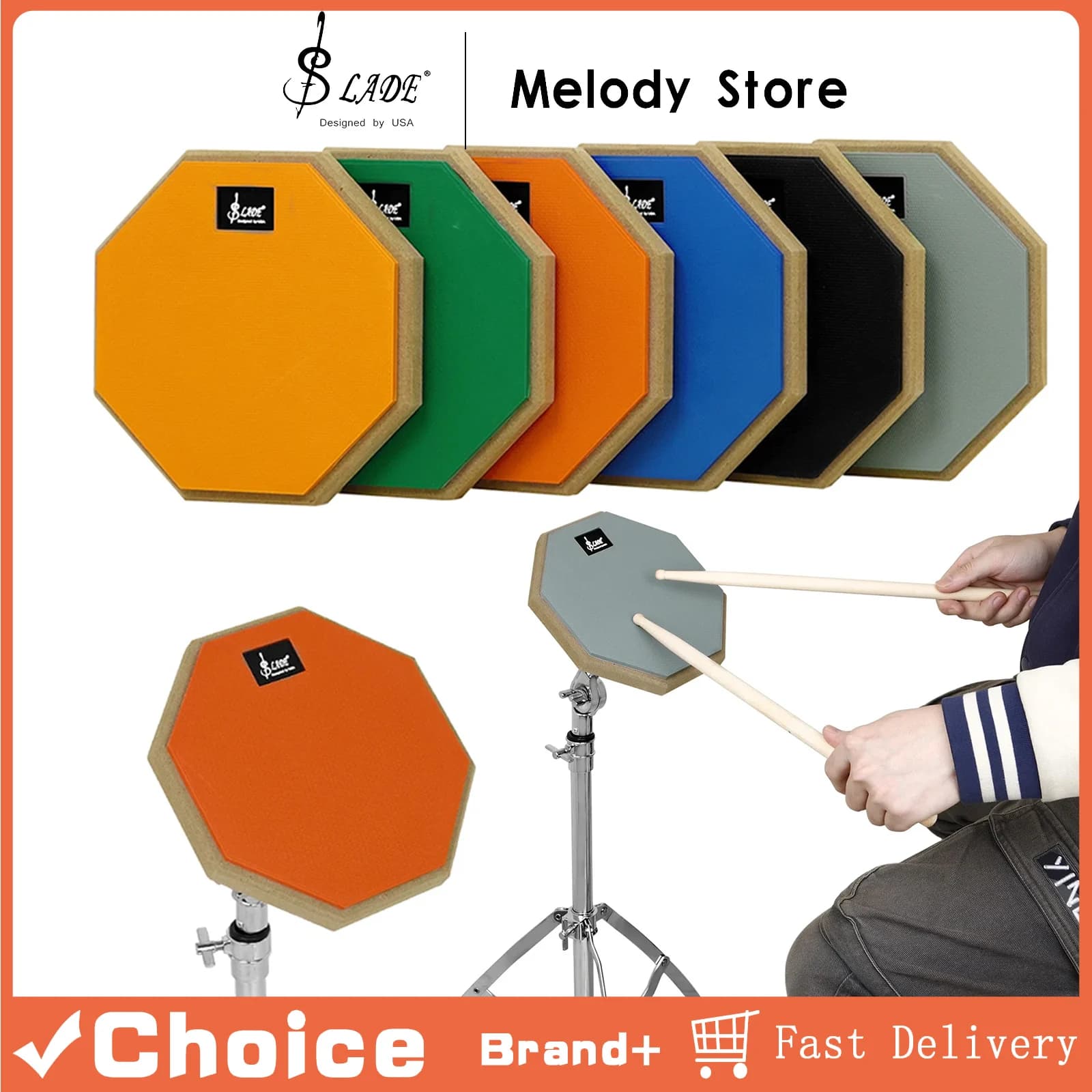 SLADE Pad per Batteria da 8 Pollici, Pad Silenzioso per Pratica, Pad in Gomma e Legno per Allenamento, per Batteria Jazz e Principianti