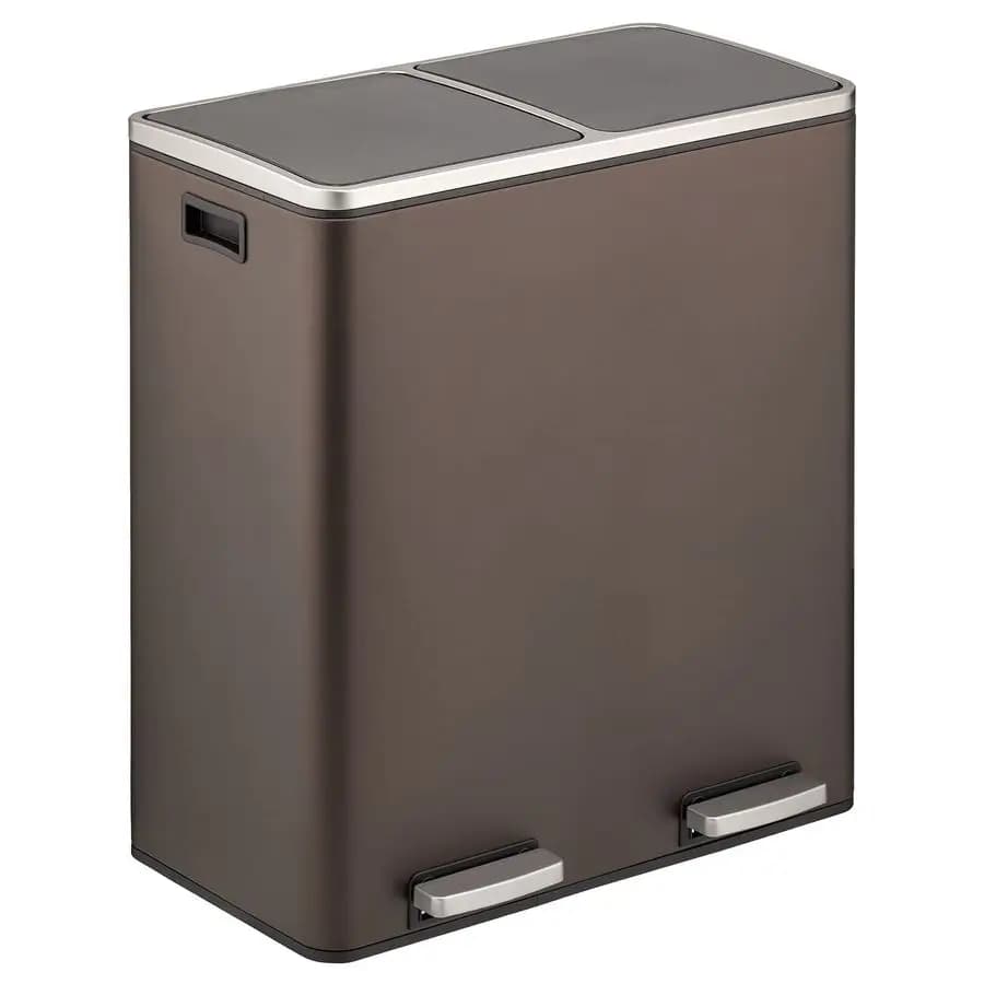 Metallo Acciaio 16 Galloni 60 Litri, Grande Doppio Scomparto Passo Pattumiera Doppio Bidone della Spazzatura Recycler Combo per La Cucina Tiene Garba