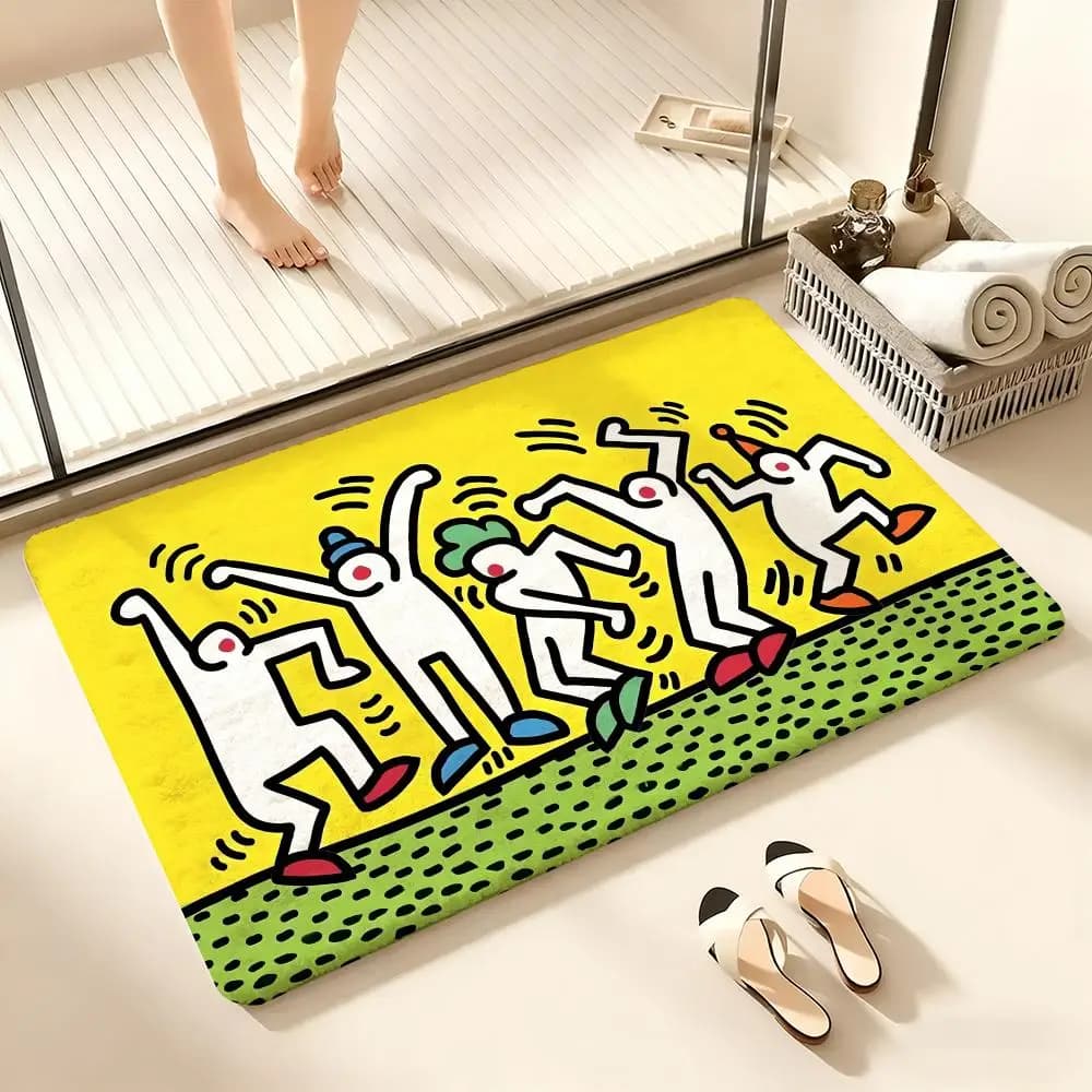 Art Anime K-Keith Haring Tappetino accogliente flanella morbida spessa tappetino antiscivolo per soggiorno camera da letto cucina arredamento tappeti