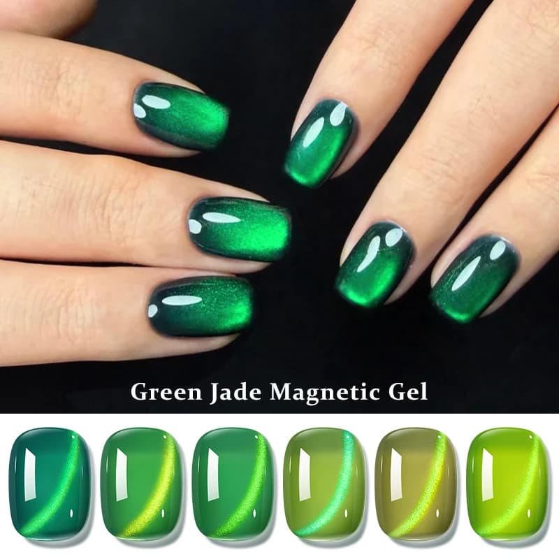 Smalto Semipermanente Magnetico Effetto Gelatina Verde Giada per Unghie, Smalto Gel UV Soak Off per Decorazione Unghie Fai da Te, Forniture per Unghie
