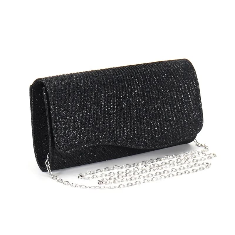 2026 New Women Fold Glitter Handbag Shiny Envelope Evening Bag Ladies Pleated Silver Clutch Chain Wedding Party Mini Long Purse