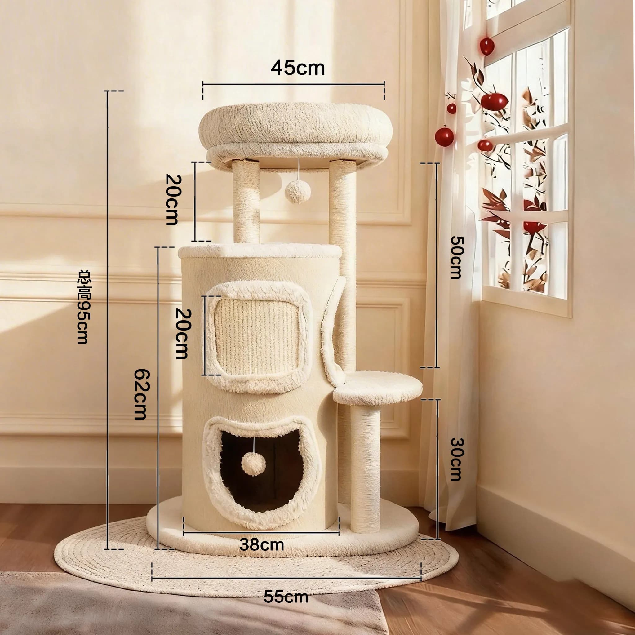 Torri per Gatti di Lusso, Accessori per la Casa, Torre per Gatti in Legno con Tappetino Arrampicata e Corda, Rascador De Gatos, Articoli per Animali Domestici