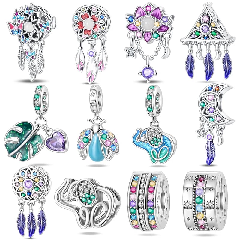 925 Sterling Silver Colorful Luminous Butterfly Dream Catcher Beads Fit Original 3mm Bracelet DIY Jewelry