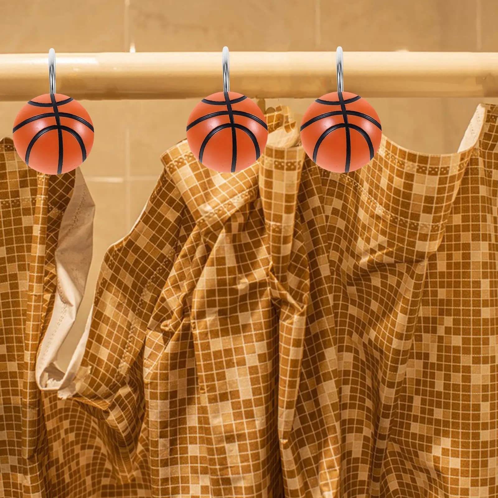 12 Pezzi Ganci per Tenda Doccia a Forma di Pallone da Basket, Anelli Decorativi in Resina, Clip per Tende Doccia per Protezione della Privacy in Bagno