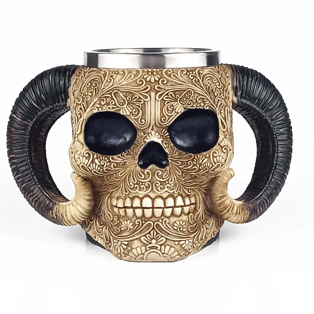 Double Horn Skull 3D Stainless Steel Beer Mug Large Capacity Creative Funny Bar Drinkware Gift For Men Collection
