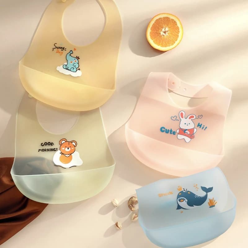 Bavaglini impermeabili per bambini Roba per bambini Simpatico cartone animato Animale stampato Bavaglino per bambini Ragazza Ragazzo Bavaglino in morbido silicone regolabile Roba per l'alimentazione del bambino