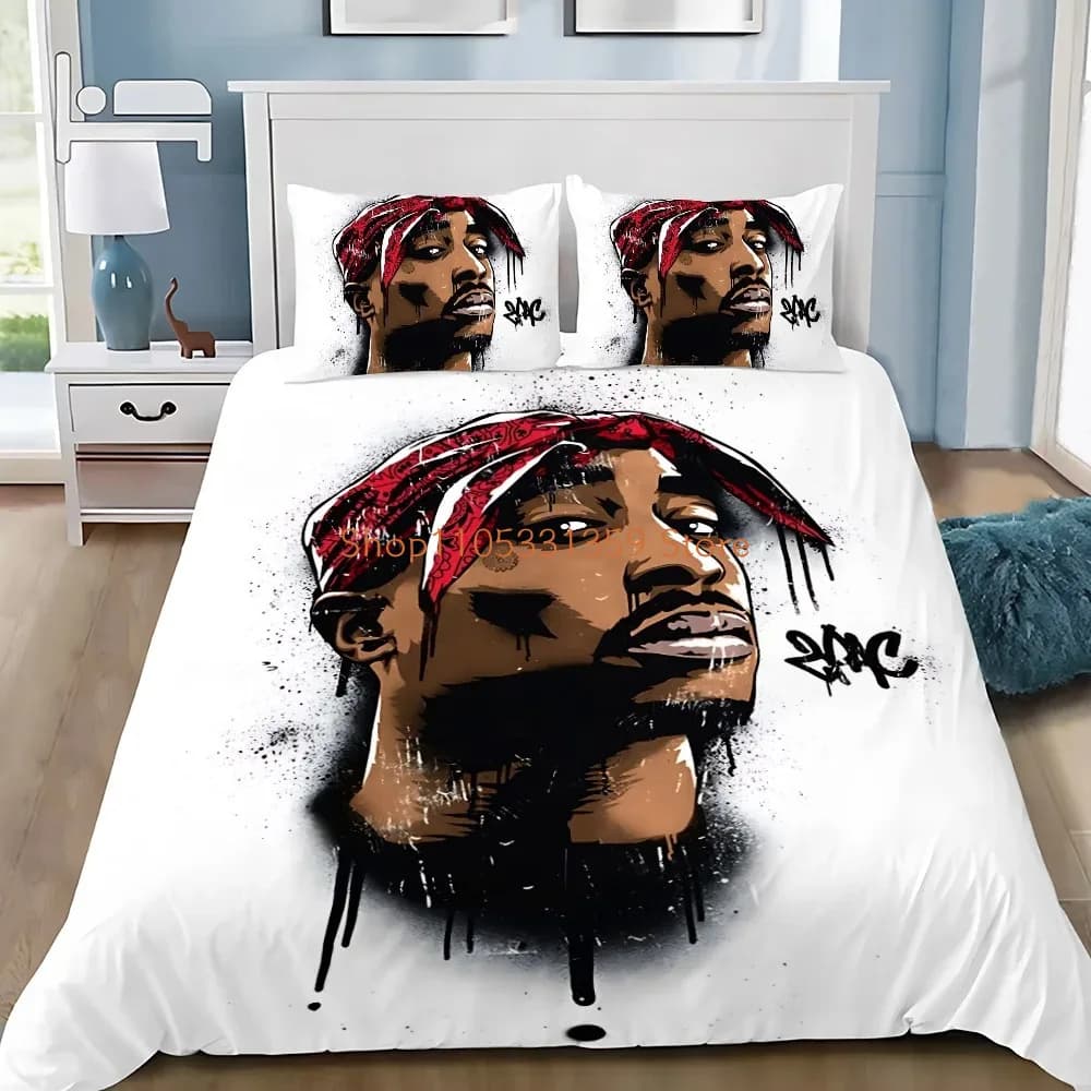 Set di biancheria da letto 3D di Tupac, carta da parati Hip Hop, stampa digitale musicale 2Pa c, copripiumino, regalo per ragazze e ragazzi