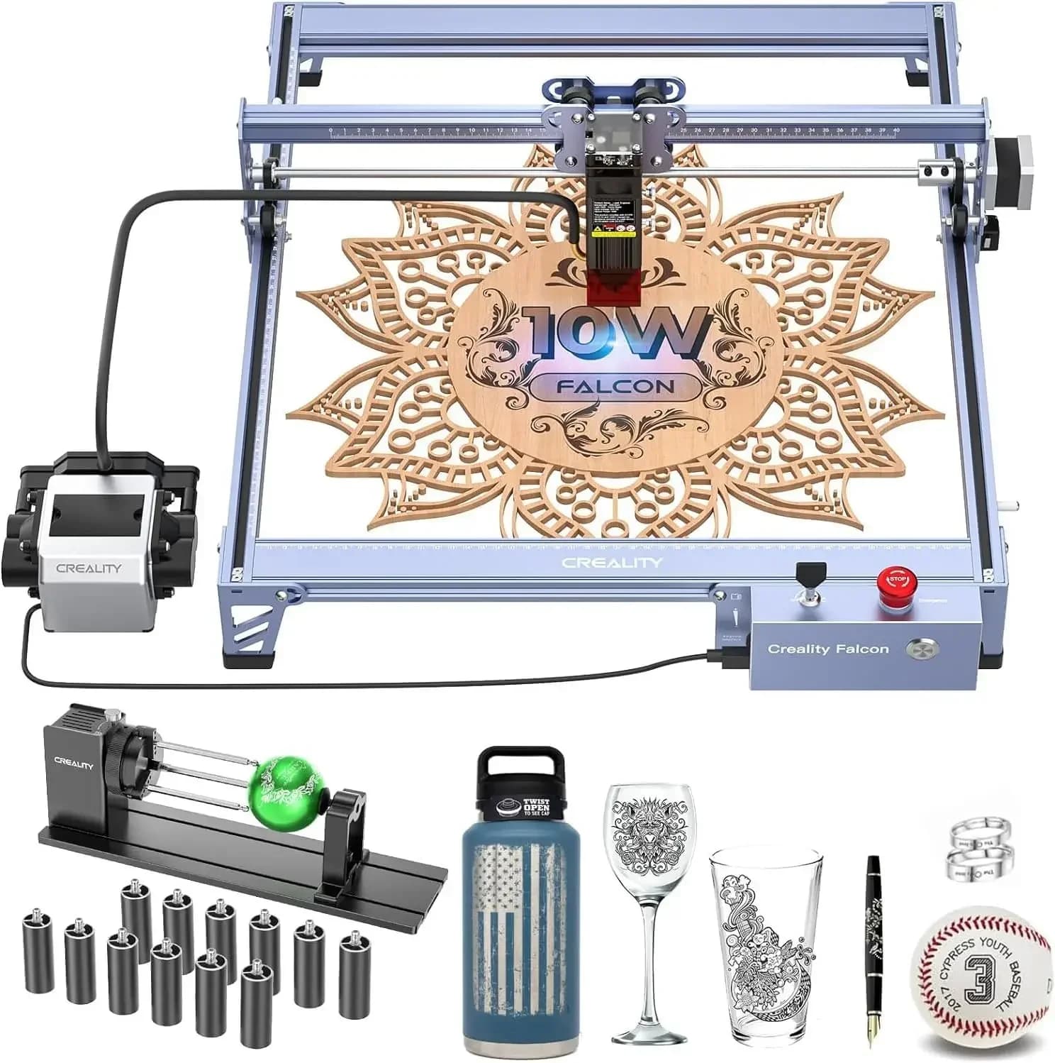 Incisore Laser CREALITY FALCON 10W con Assistenza ad Aria, Macchina per Incisione Laser con Rullo Rotante, Taglierina Laser ad Alta Precisione 72W