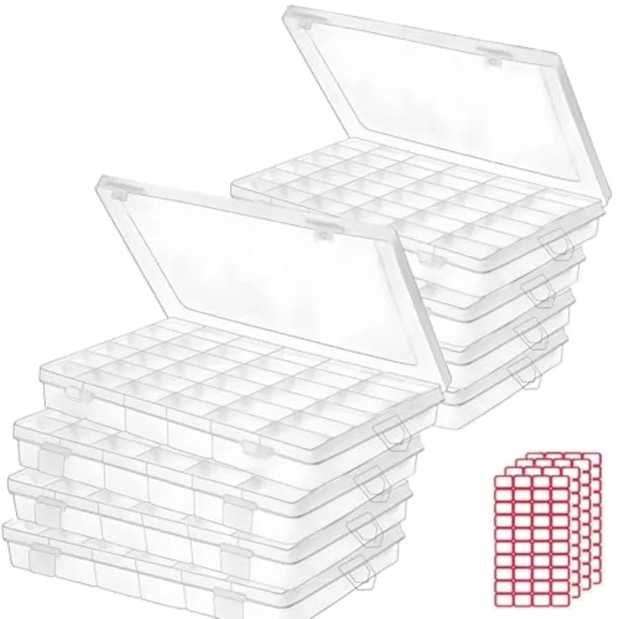 Set of 8 Transparent Plastic Organizing Boxes with 36 Switches and Adjustable Dividers to Store Jewelry, Fa-da-Te Articles, Fishing and Mining Equipment