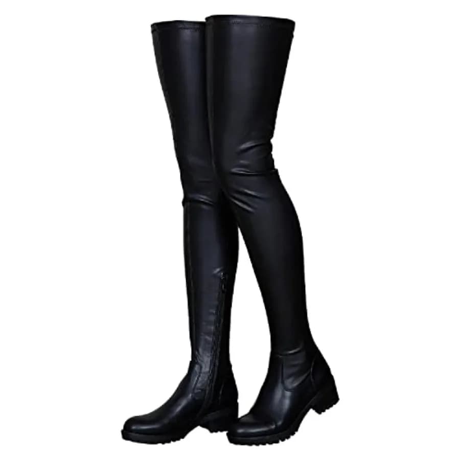 Stivali al ginocchio da donna, sopra il ginocchio, elasticizzati, alla moda, con tacco basso e grosso, punta tonda, cerniera, stivali invernali US.-1