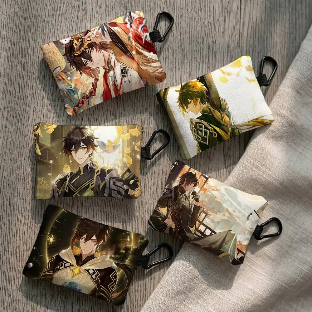 Anime Game Genshin Impact Zhongli Everyday Oxford Cloth Zipper Coin Purse - Lightweight Card Holder & Hanging Key Pouch