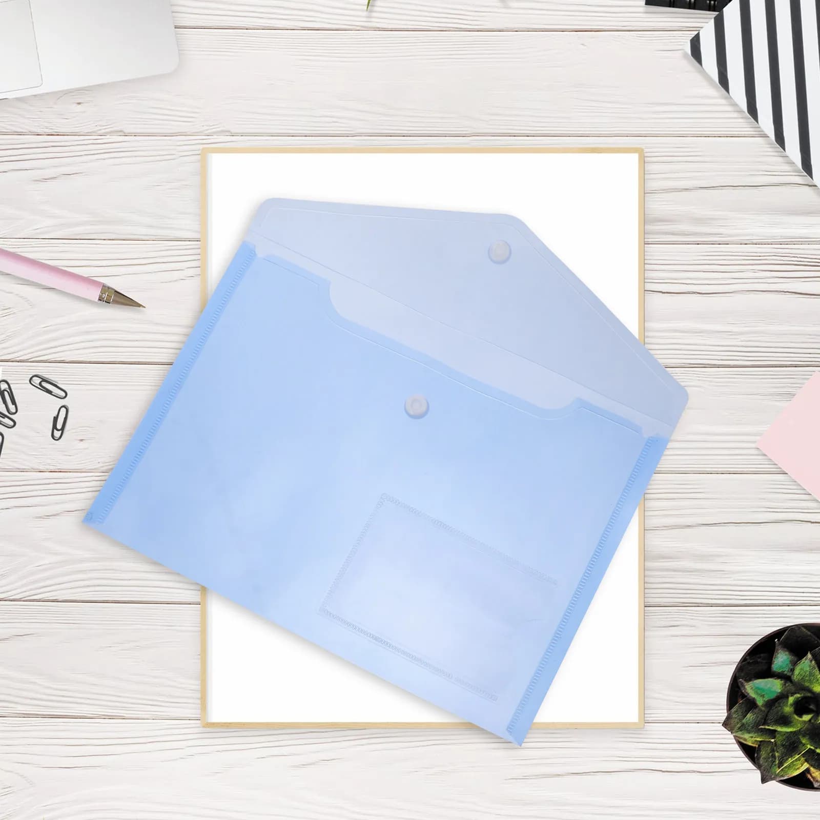 30 Pezzi Buste Portadocumenti Trasparenti A5 in Plastica PP con Bottone a Pressione e Tasca per Nome, per Organizzazione Ufficio, Scuola e Studenti