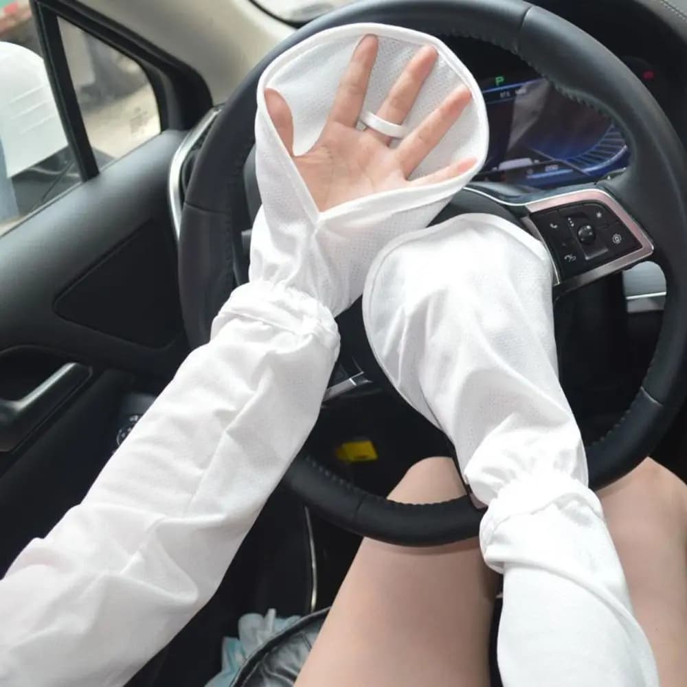 Maniche Protettive Anti-UV con Polsino Regolabile, Copribraccio Traspirante in Seta Ghiaccio Elastica per Ciclismo e Guida