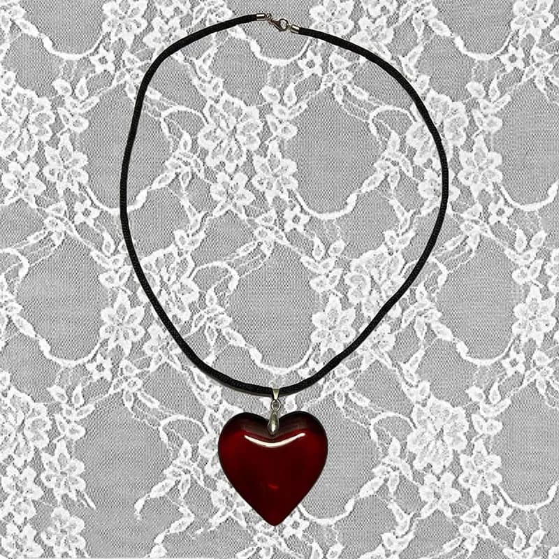Collana Y2K con Cuore per Donna, Collane con Pendenti a Cuori Rossi e Rosa Stile Hip Hop, Catena a Corda, Regalo per Ragazze, Gioielli Gotici