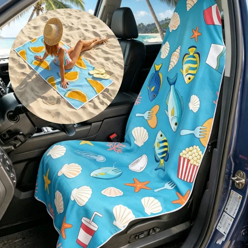 Car Seat Cover 2 In 1 Beach Towel bath towel Mat Ocean Wave Coastal Summer Washable Anti Slip For Car Gym Workout Running