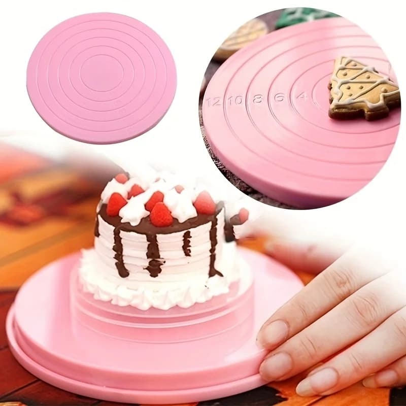 1pc Rotating Cake TurntableRevolving Cake Rotary Table Mini Plastic Fondant Cake Turntable Revolving Platform Round Cookie Stand