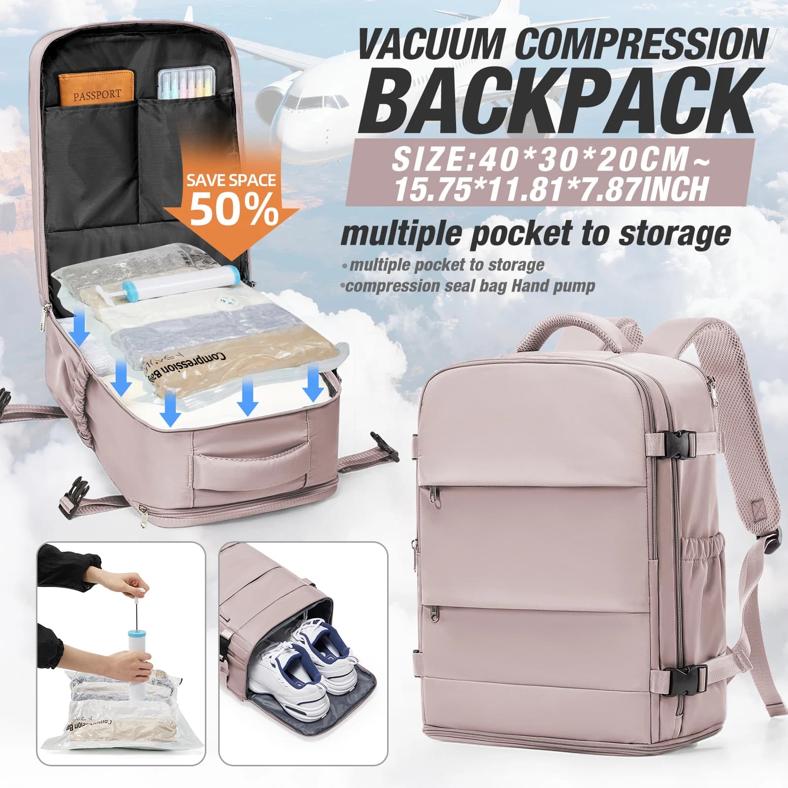 Ryanair 40x30x20 Zaino da viaggio Wizzair Cabin Bag Unisex Donna Uomo Zaino per laptop Zaino per scuola per studenti all'aperto Borsa sottovuoto