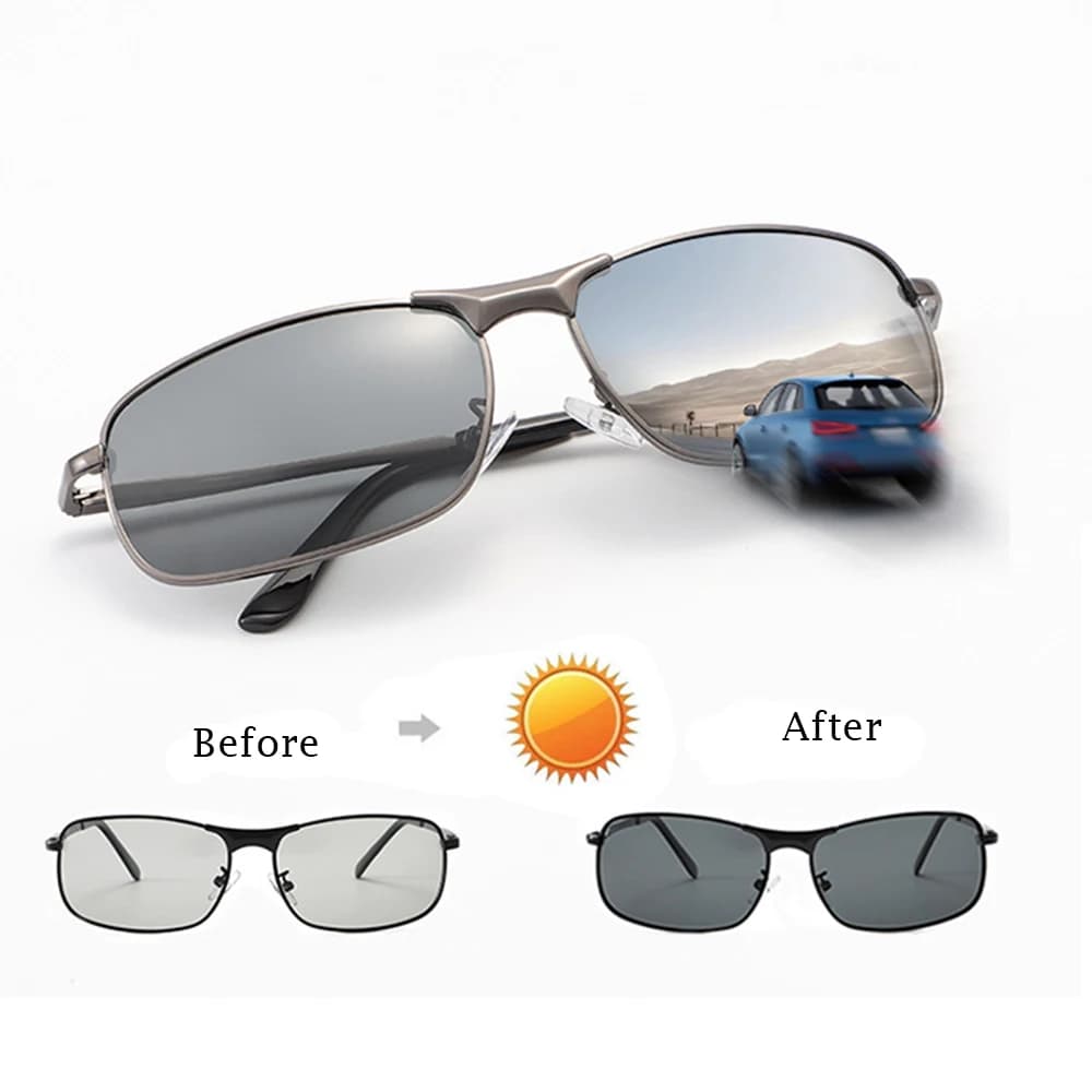 Metal Frame Polarized Sun Glasses Male Driving Sunglasses Men Classic Night Vision Photochromic Sunglasses with Polarization