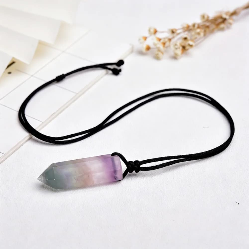 Hexagonal Natural Crystal Necklace Waxed Cotton Cord Spiritual Pendulum Necklace Amulet Adjustable Rope Stone Pendant