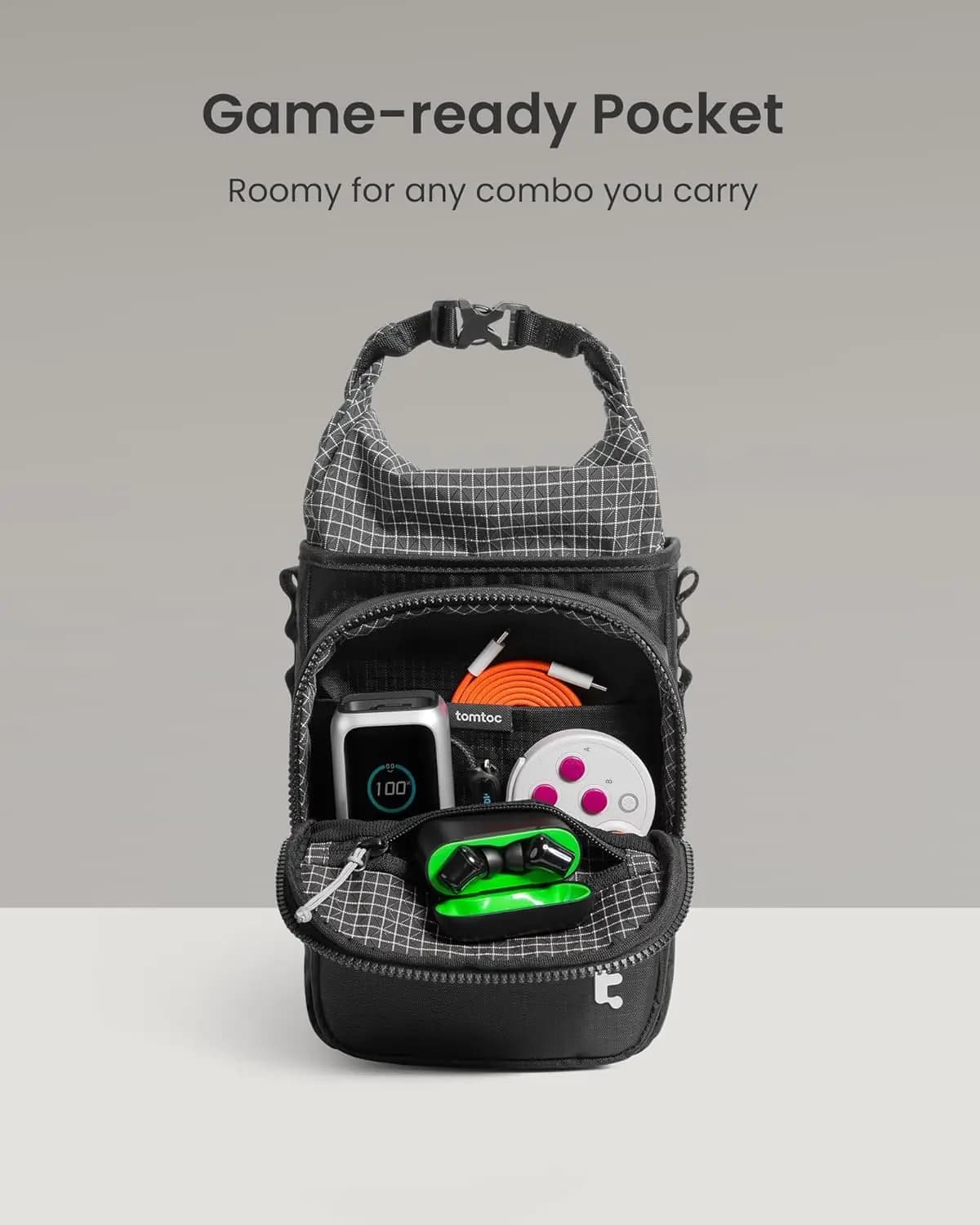 Borsa a Tracolla Sottile per Nintendo Switch 2 | Borsa a tracolla compatta da viaggio con espansione roll-top e scomparto porta accessori per Switch 2