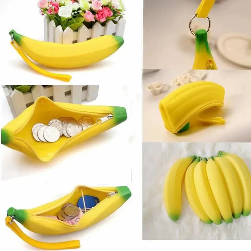Portamonete a forma di banana gialla, divertente, in silicone, portatile, multifunzionale, astuccio per matite, portafoglio, portachiavi, borsa per monete da donna