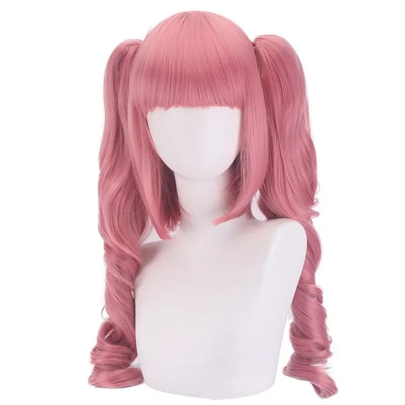 Anime Perona Miku Donna Parrucche Cosplay Rosa Doppia coda di cavallo Parrucche piene di capelli sintetici resistenti al calore per la protezione della rete della festa di Halloween