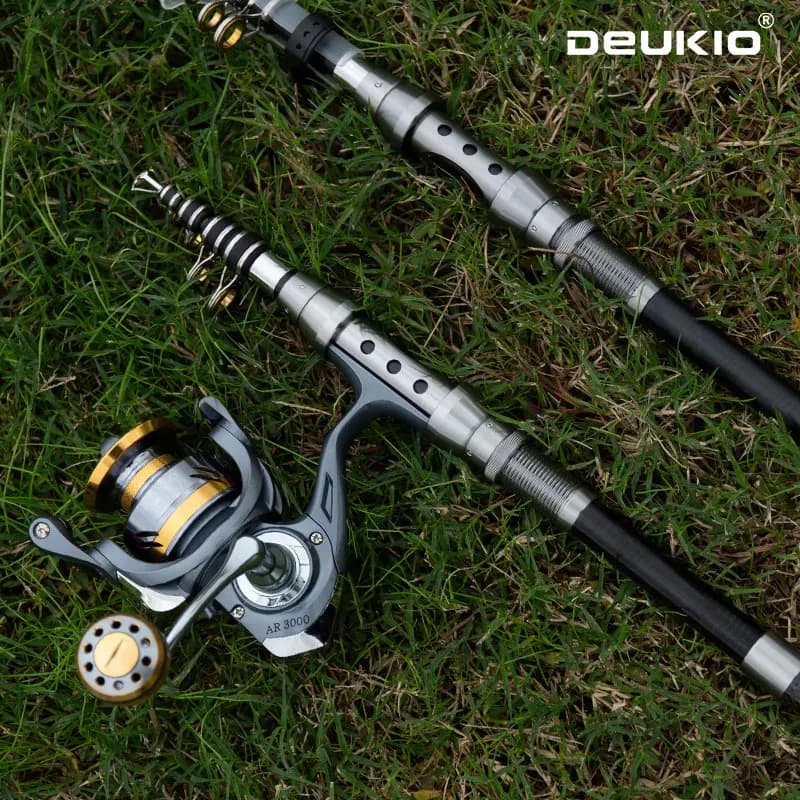 DEUKIO Canna da pesca e mulinello Combo Canna da pesca telescopica Mulinello da spinning Max Drag 8 kg per set da pesca in spiaggia d'acqua dolce d'acqua salata