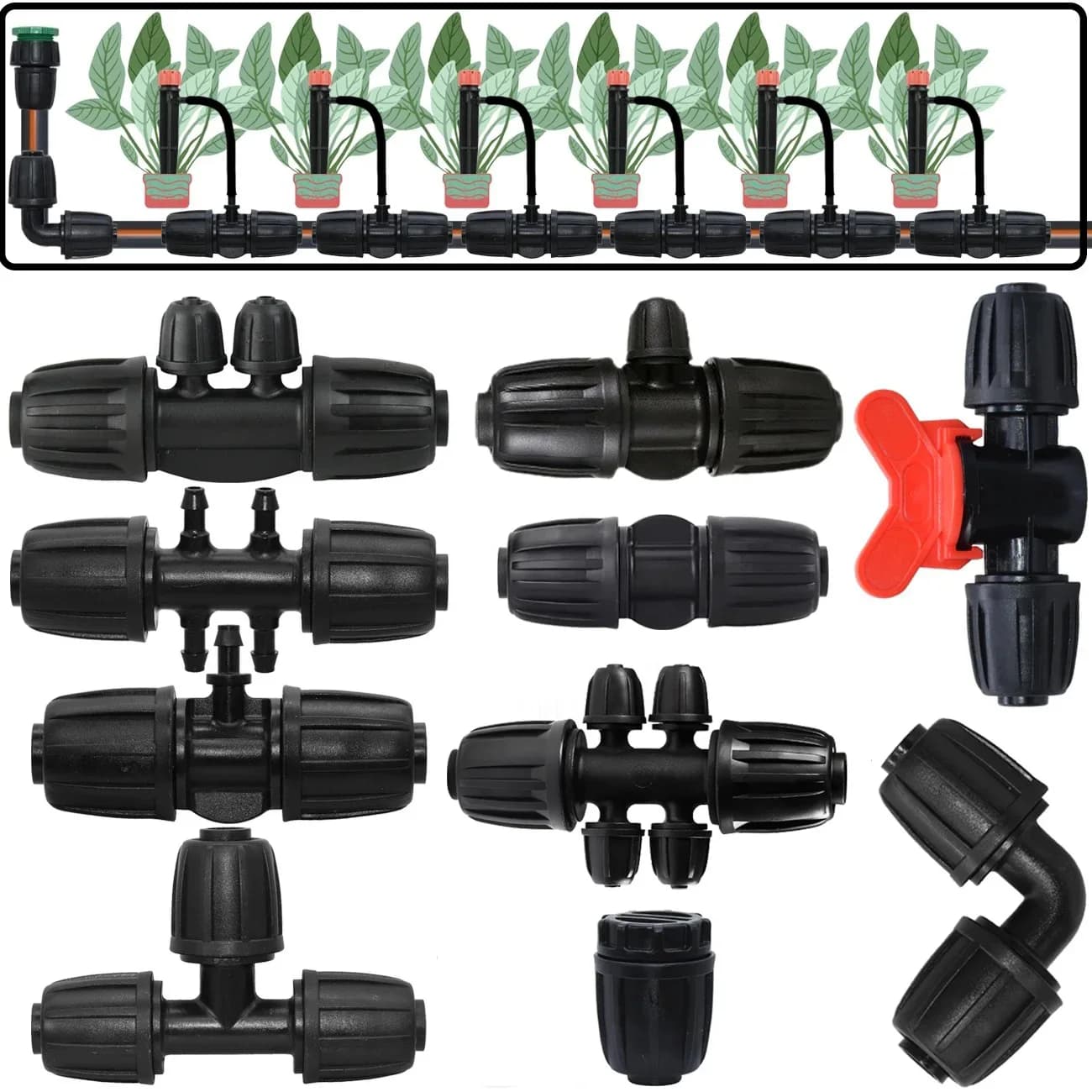 5 Pezzi Connettore a T Filettato da 1/2'' per Tubo PE da 16mm, per Tubi da 4/7mm e 3/5mm, Irrigazione a Goccia e Giardinaggio