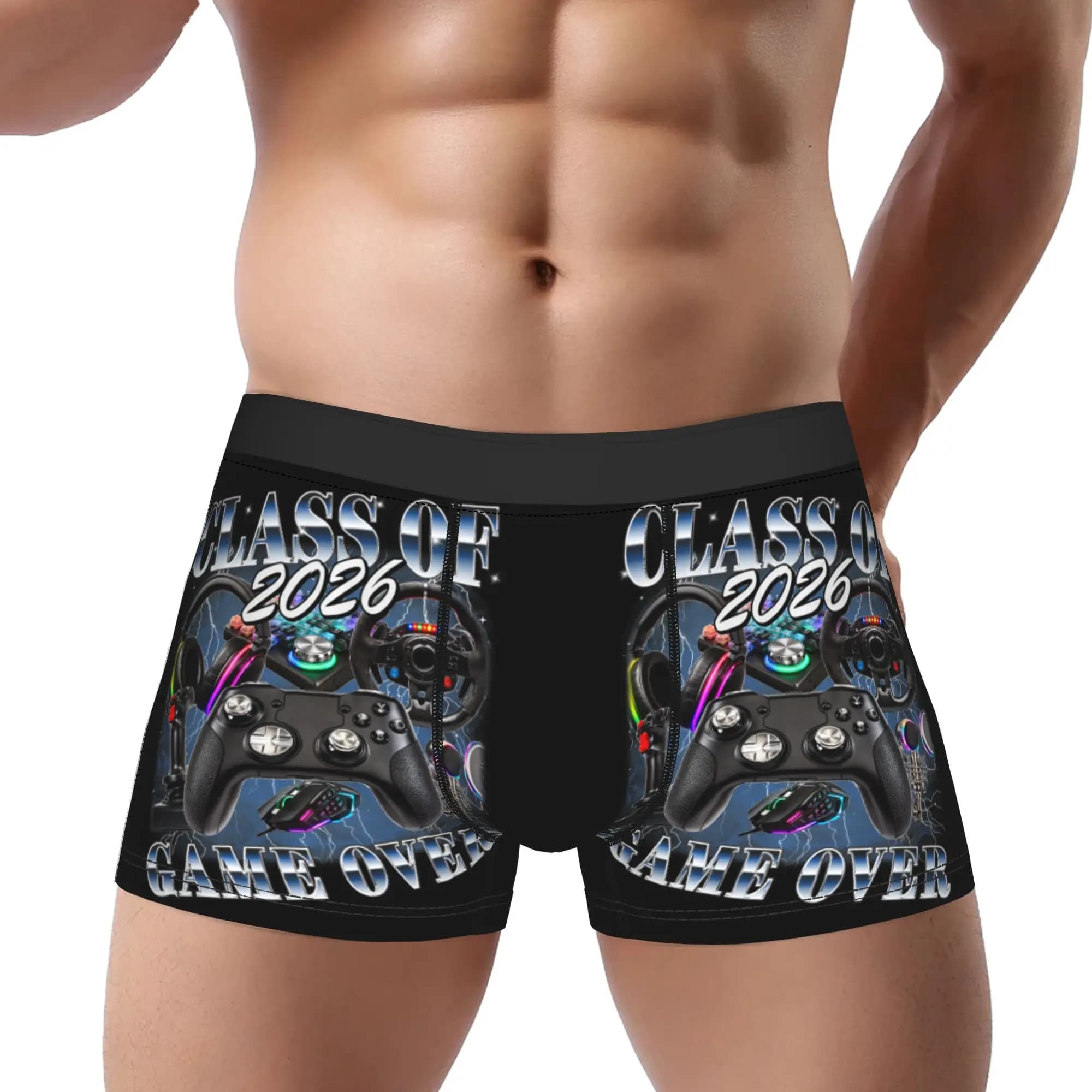 Game Over Graduate 90s Style Senior Graduation Class Of 2026 Underpants Homme Panties Man Underwear Print Shorts Boxer Briefs