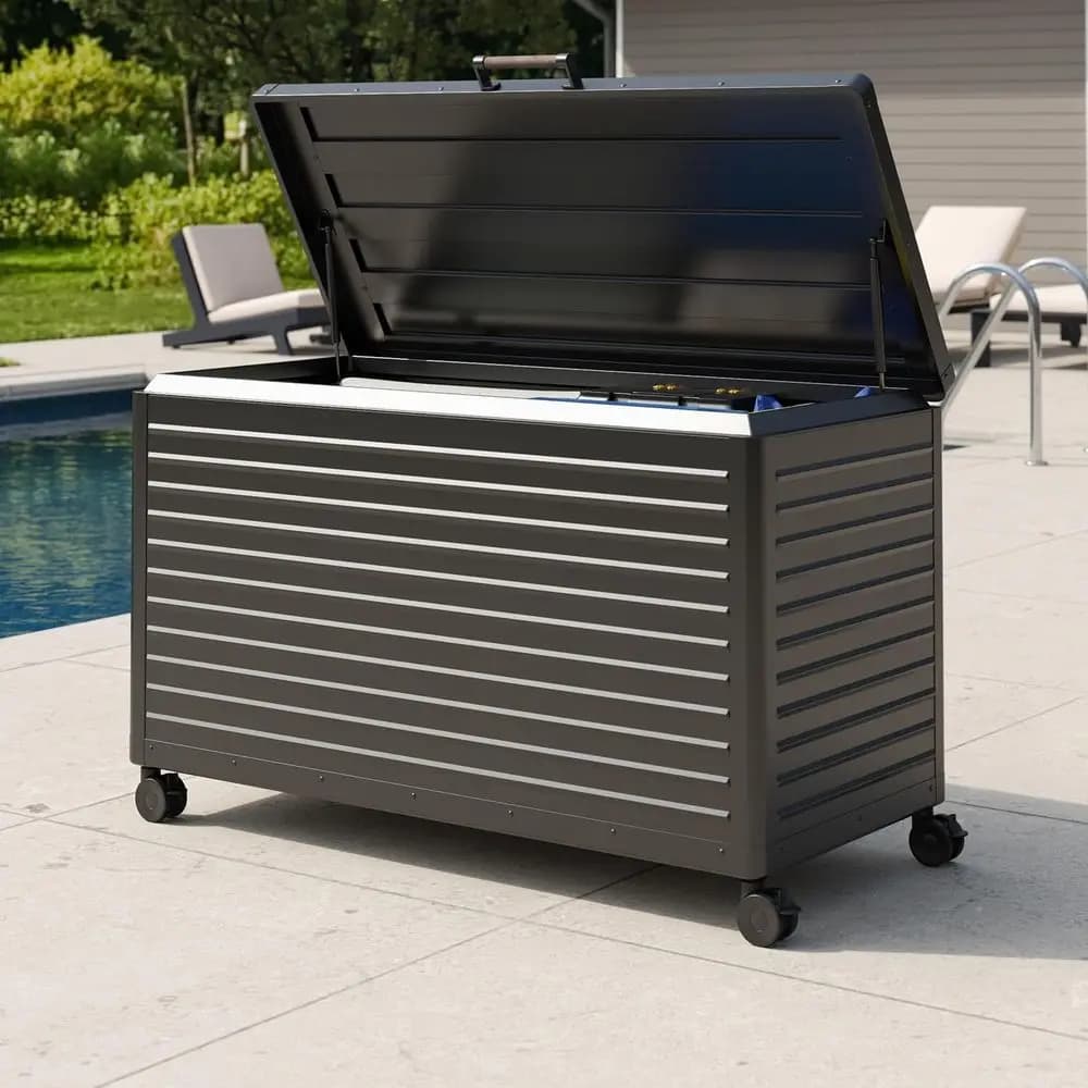 Waterproof Exterior Box, Metal Box on Wheels, Patio Furniture, Garden Tools, Exterior cushions, Carbonella container